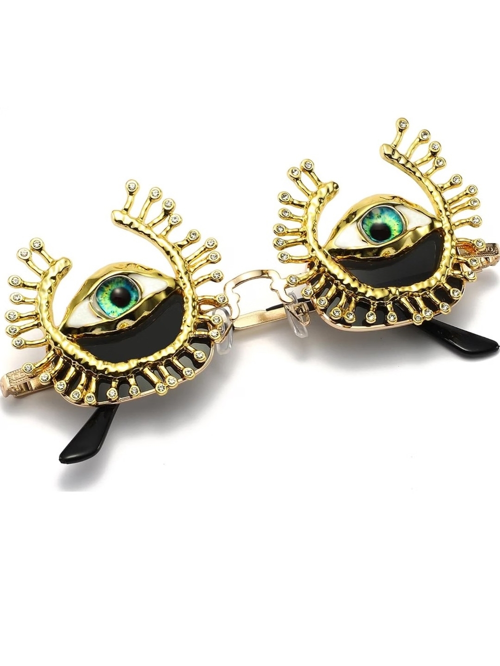 Gold Novelty Eye Sunglasses with Green Accent -